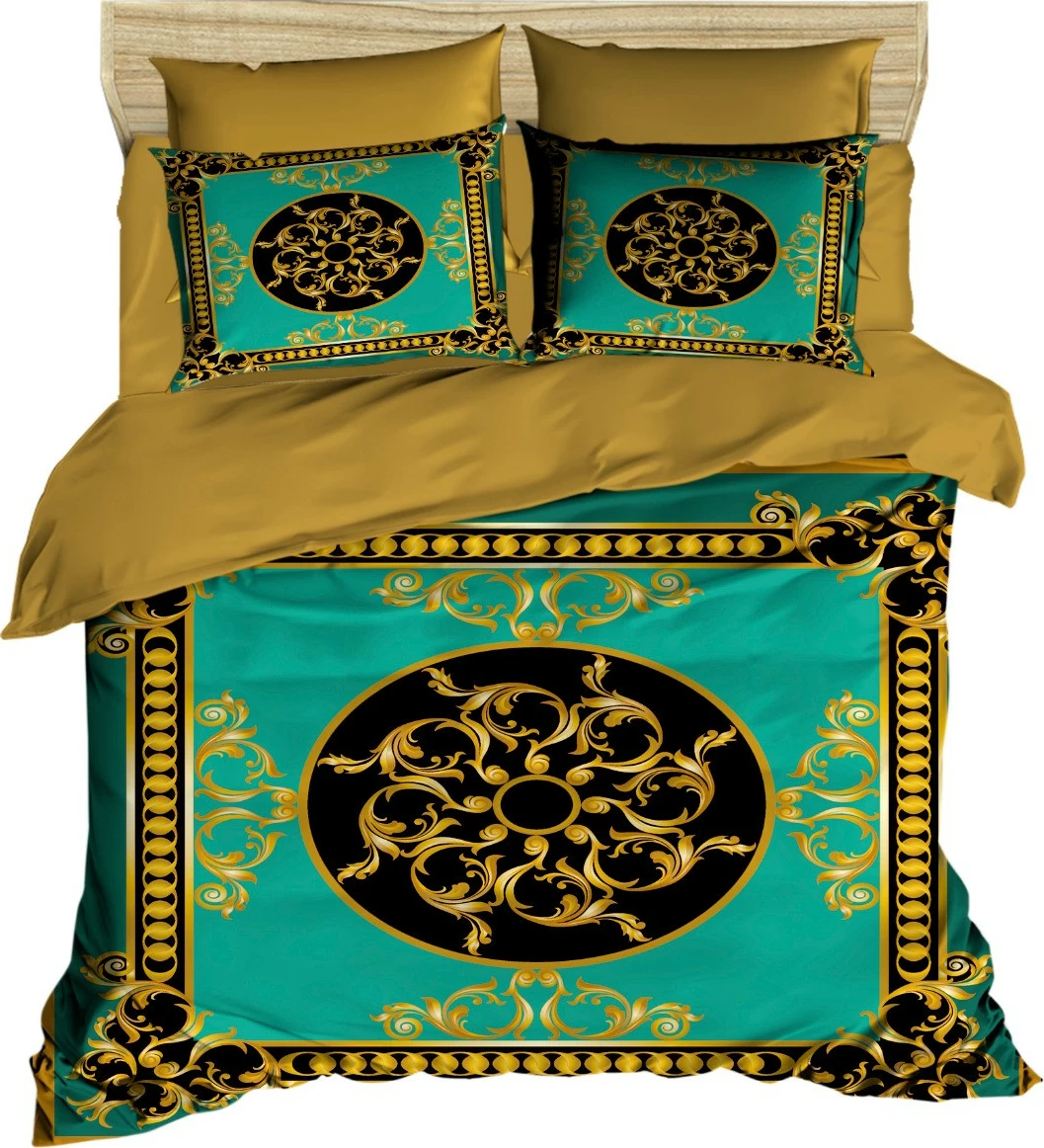 Set mbulesë për jorgan king size, ngjyrë e zezë, ari, turquoise, 3D5
