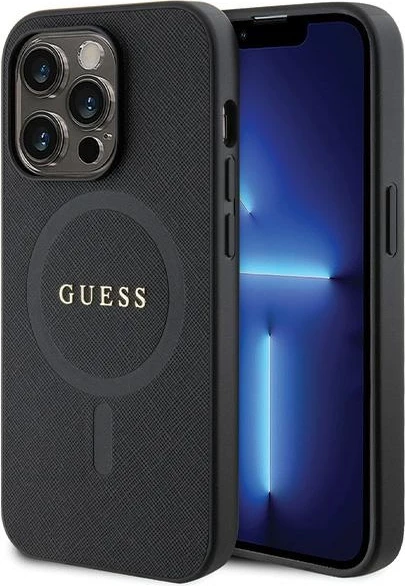 Mbështjellës Guess GUHMP14LPSAHMCK për iPhone 14 Pro, Saffiano MagSafe, i zi