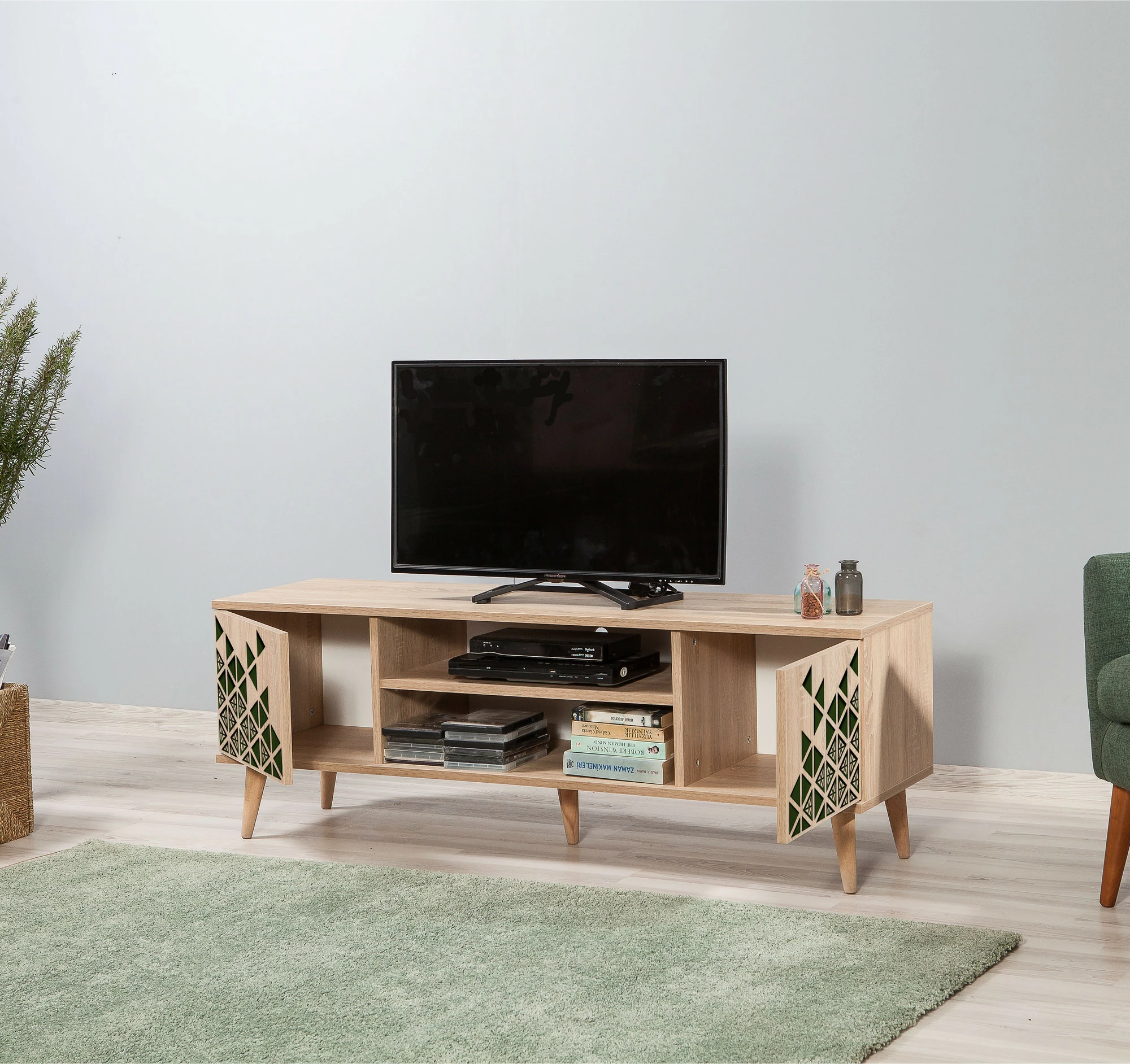 Komodë TV, Skye Decor, Truva-121, ngjyrë lisi Sonoma