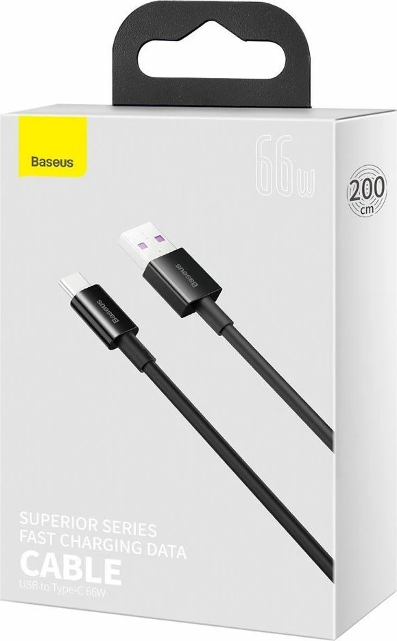 Kabl USB Baseus Superior CATYS-A01, USB-A në USB-C, 2 m, 66 W, USB 2.0, i zi