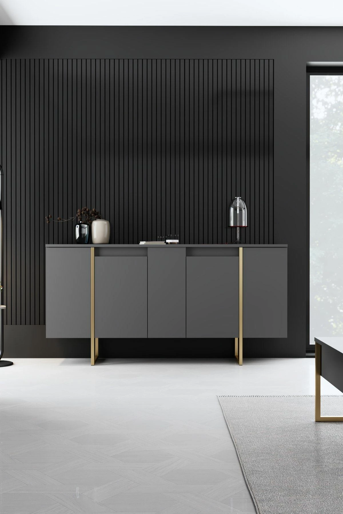 Konsolë, ngjyrë antracit, detaje ari, Skye Decor, Luxe