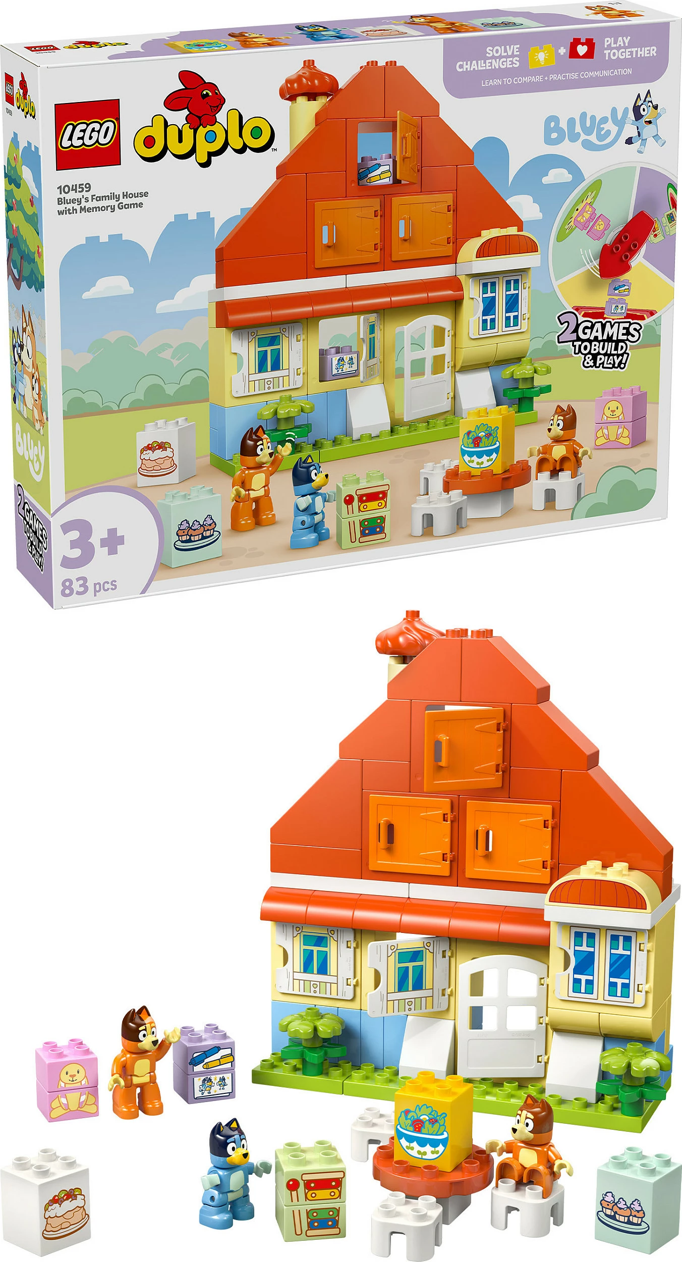 Set ndërtimi LEGO DUPLO 10459 Bluey’s Family House me lojë memorie, 83 copë, multikolor