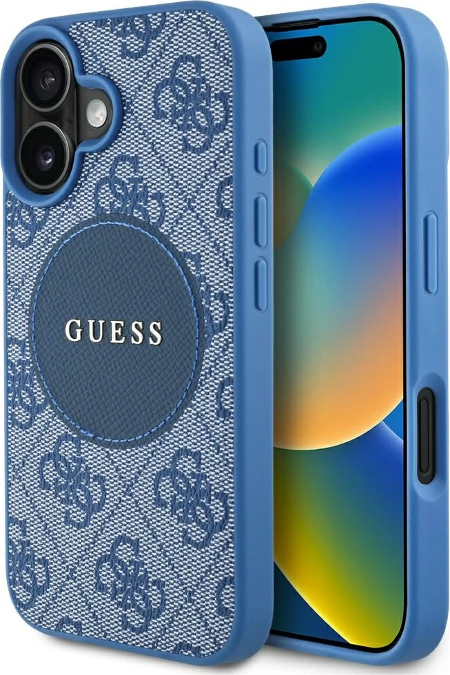 Mbështjellës Guess 4G Circle Classic Logo MagSafe për iPhone 16, Kaltër