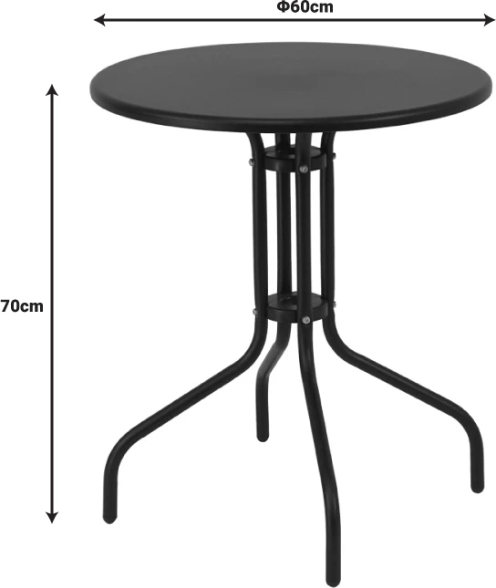 Tavolinë me karrige Vergo-Tade, metalike, e zezë, Φ60x70cm
