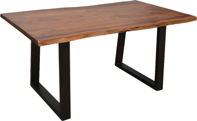 Tavolinë Miles, dru akacie masiv, trashësi 3.7-4cm, ngjyrë arre, këmbë metalike të zeza, 160x90x76cm