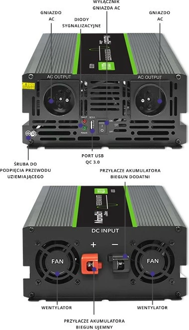 Konvertues voltazhi Qoltec Monolith 51935, 2000W/4000W, 12V në 230V, Pure Sine Wave, Grafit