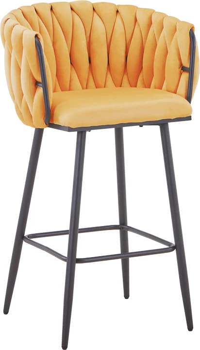 Karrige për bar Vivian, kadife e verdhë, këmbë metalike të zeza, 57x50x100cm, set prej 2 copësh