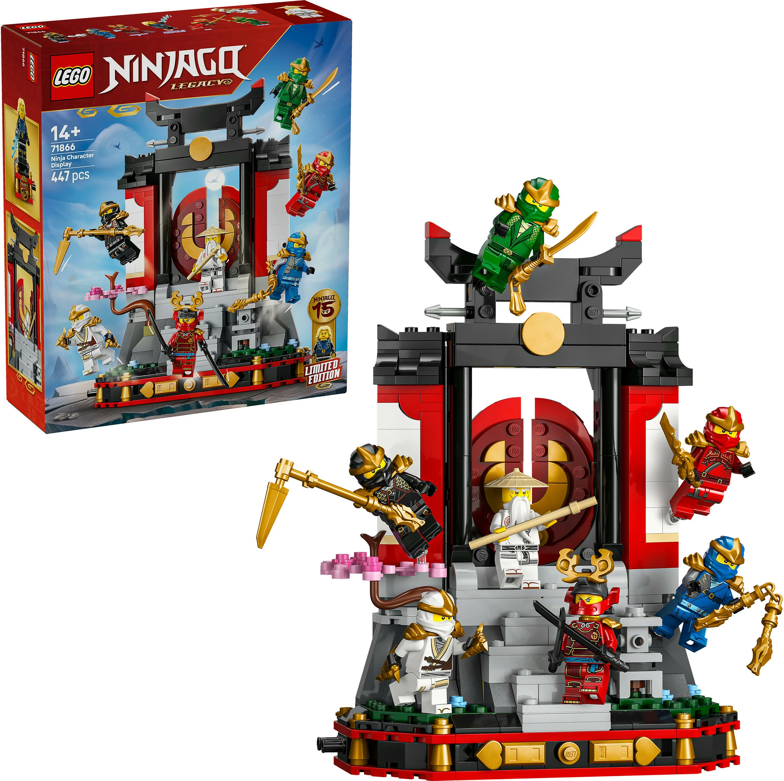 Set ndërtimi LEGO NINJAGO 71866 Ninja Character Display 15th Anniversary, 447 pjesë, 8 minifigura, 14+, multicolor