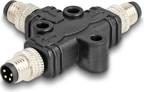 Splitter kabllo DeLOCK M8 T-Splitter A-koduar 4 Pin, 1x mashkull në 2x mashkull, i zi
