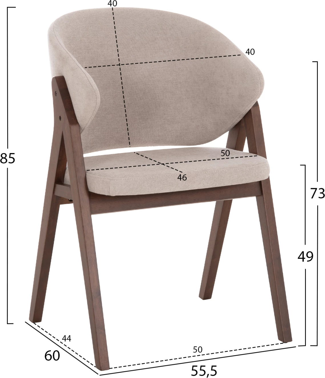 Karrige ngrënieje HANA, dru kauçuku i zi, material gri, FH9746.11, set prej 2 copë, 55.5x60x85cm