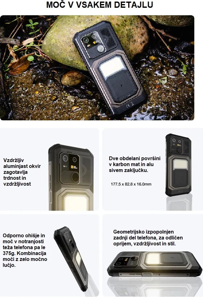 Celular AGM G3 Pro 12GB (+12GB) RAM / 512GB, kamerë termike, bateri 10000 mAh, zi/gri