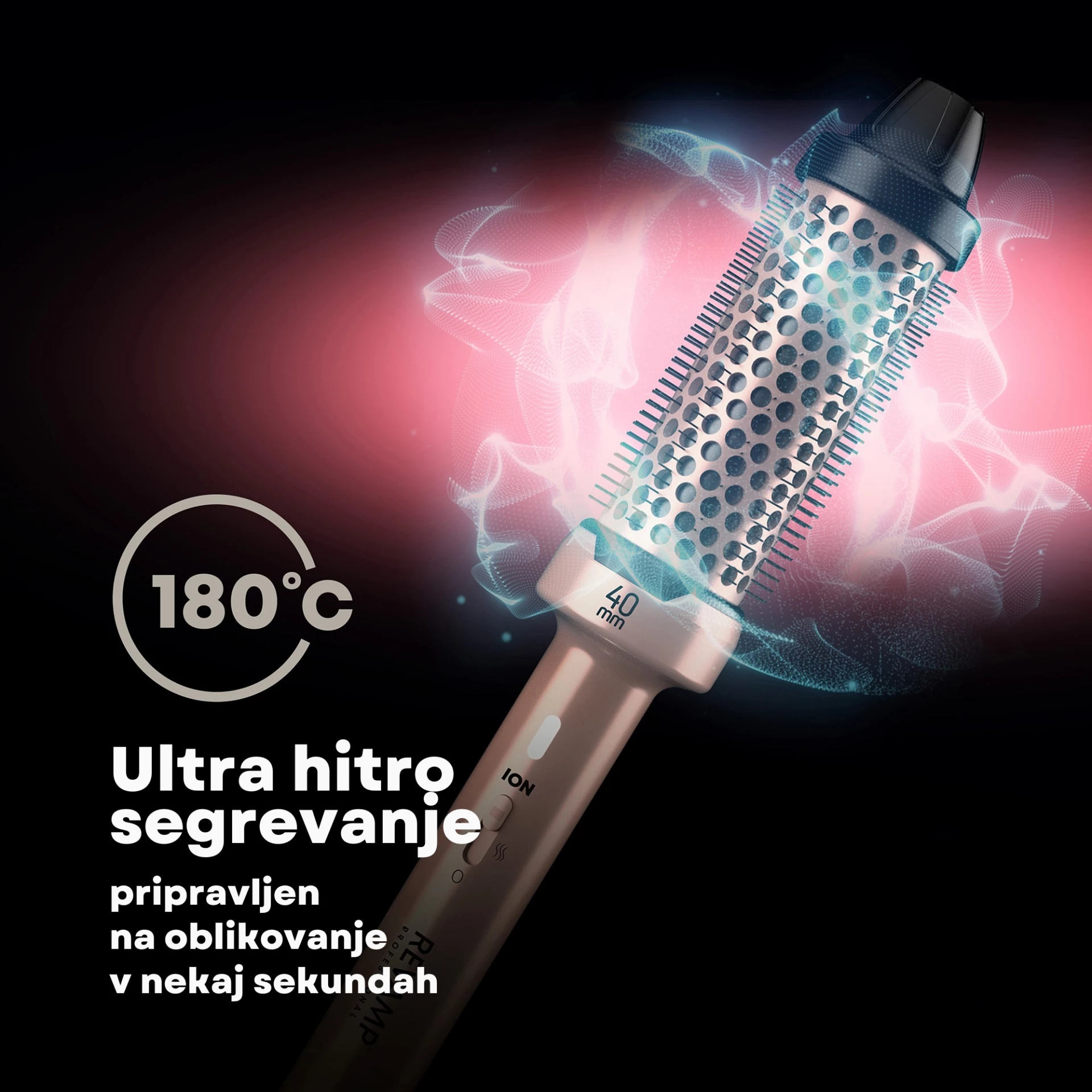 Brushë ngrohëse për stilim flokësh Revamp BR-1400AGD 40 mm ceramic 180°C ionic, rozë ari