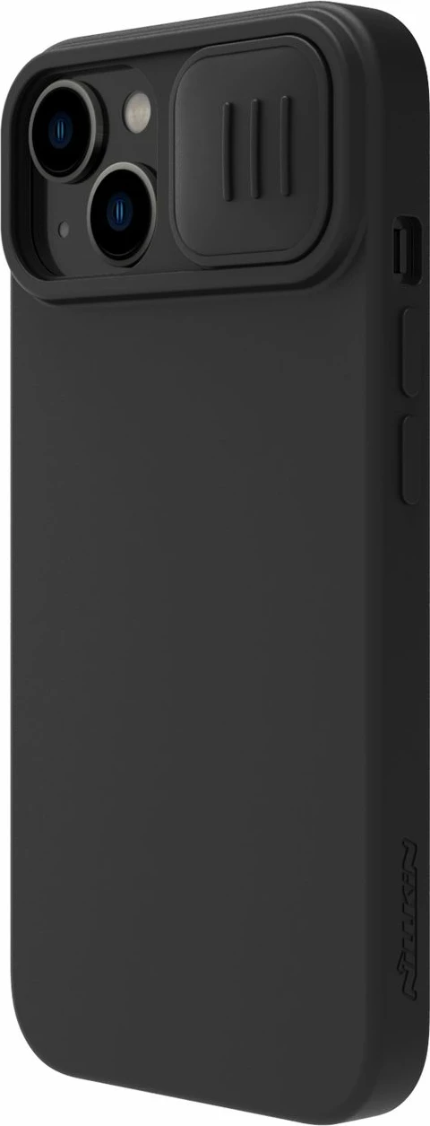 Mbështjellës Nillkin CamShield Silky Silicone për iPhone 14 Plus, me mbrojtëse kamere, i zi