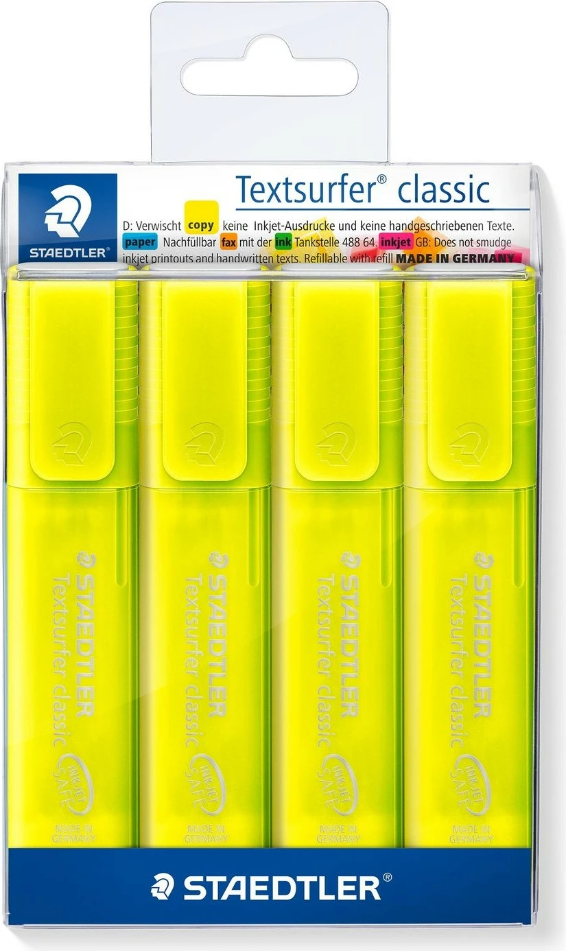Set markerash STAEDTLER 364-1P WP4, 4 copë, chisel tip, yellow