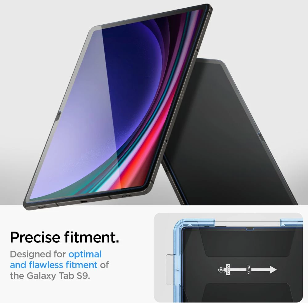 Xham i temperuar mbrojtës, Spigen Glas.tR EZ Fit, për Samsung Galaxy Tab S9 11'' X710/X716B, 0.2 mm 9H, kornizë montimi