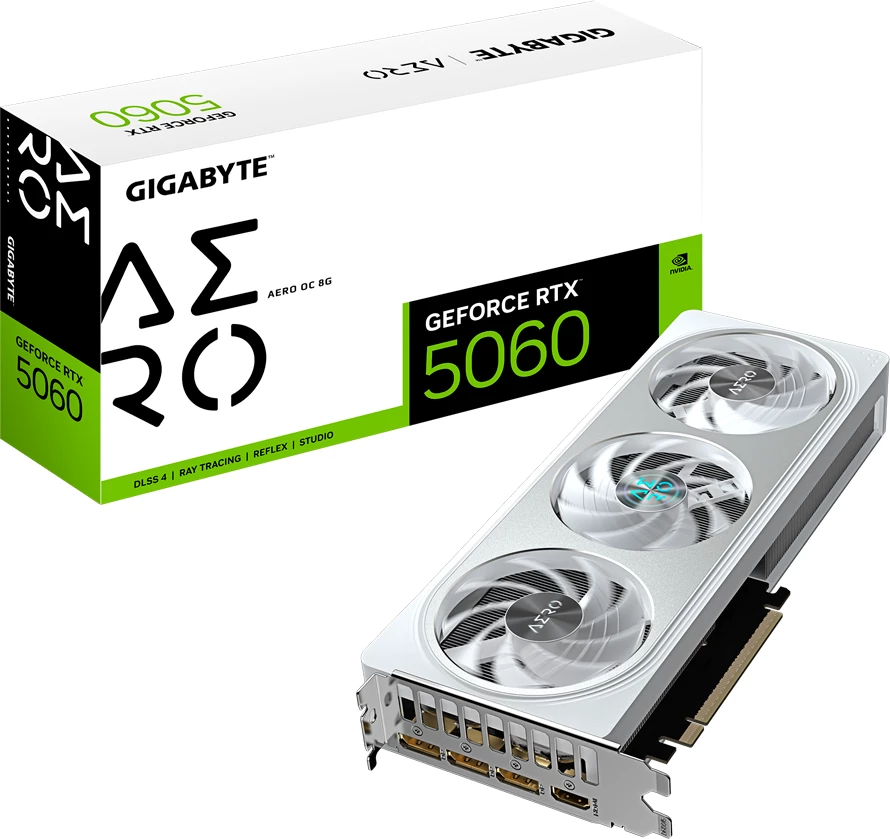 Kartë grafike GIGABYTE GeForce RTX 5060 AERO OC 8G, 8GB GDDR7 128-bit, PCIe 5.0, e bardhë, Retail