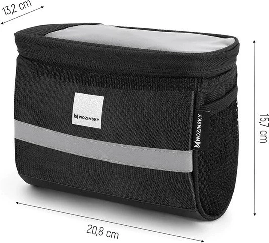 Çantë biçiklete Wozinsky WBB12BK me mbështjellës telefoni, 2L, e zezë