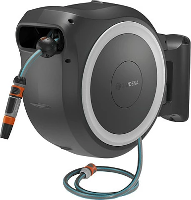 Kasetë muri për zorrë GARDENA 18647-55, 40m, me bateri, e zezë