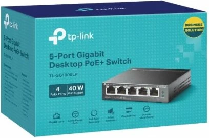 Switch TP-LINK TL-SG1005LP 5-port Gigabit me 4-port PoE+, ngjyrë e zezë