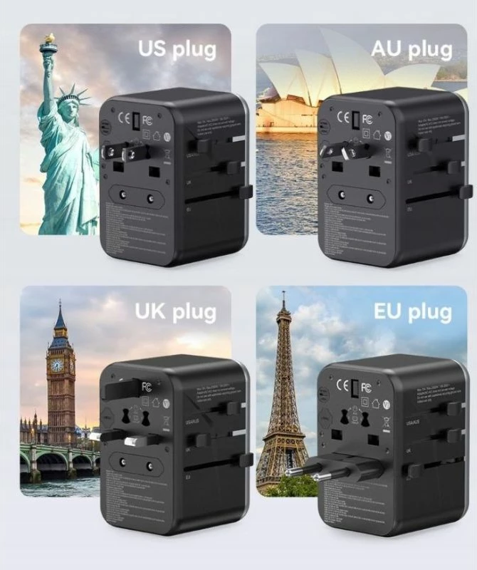 Adapter universal udhëtimi me karikues Vention 65W, i zi