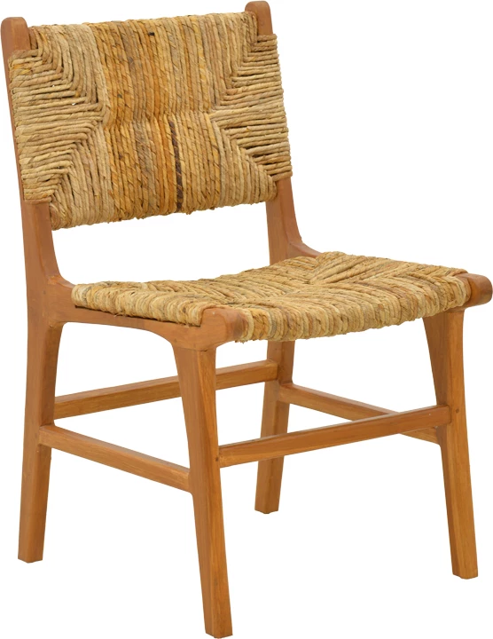 Karrige Refane, skelet prej druri teak, sedilje dhe shpinore prej kashte, ngjyrë natyrale, 50x58x85cm