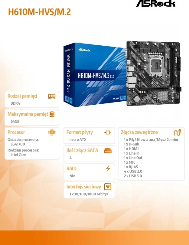 Pllakë amë ASRock H610M-HVS/M.2 R2.0, LGA1700, DDR4, mATX