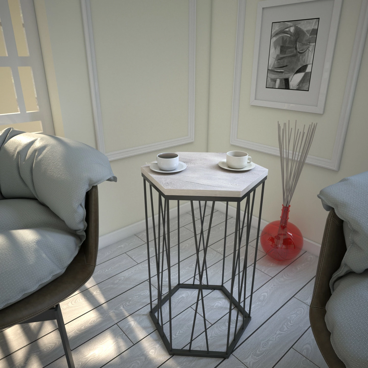 Tavolinë anësore Hanah Home, Cetrus Deniz, ngjyrë lisi dhe e zezë