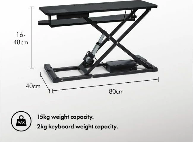 Platformë pune sit/stand elektrike VONHAUS 3000154 80×40cm, lartësi 16–48cm, deri 20kg, e zezë