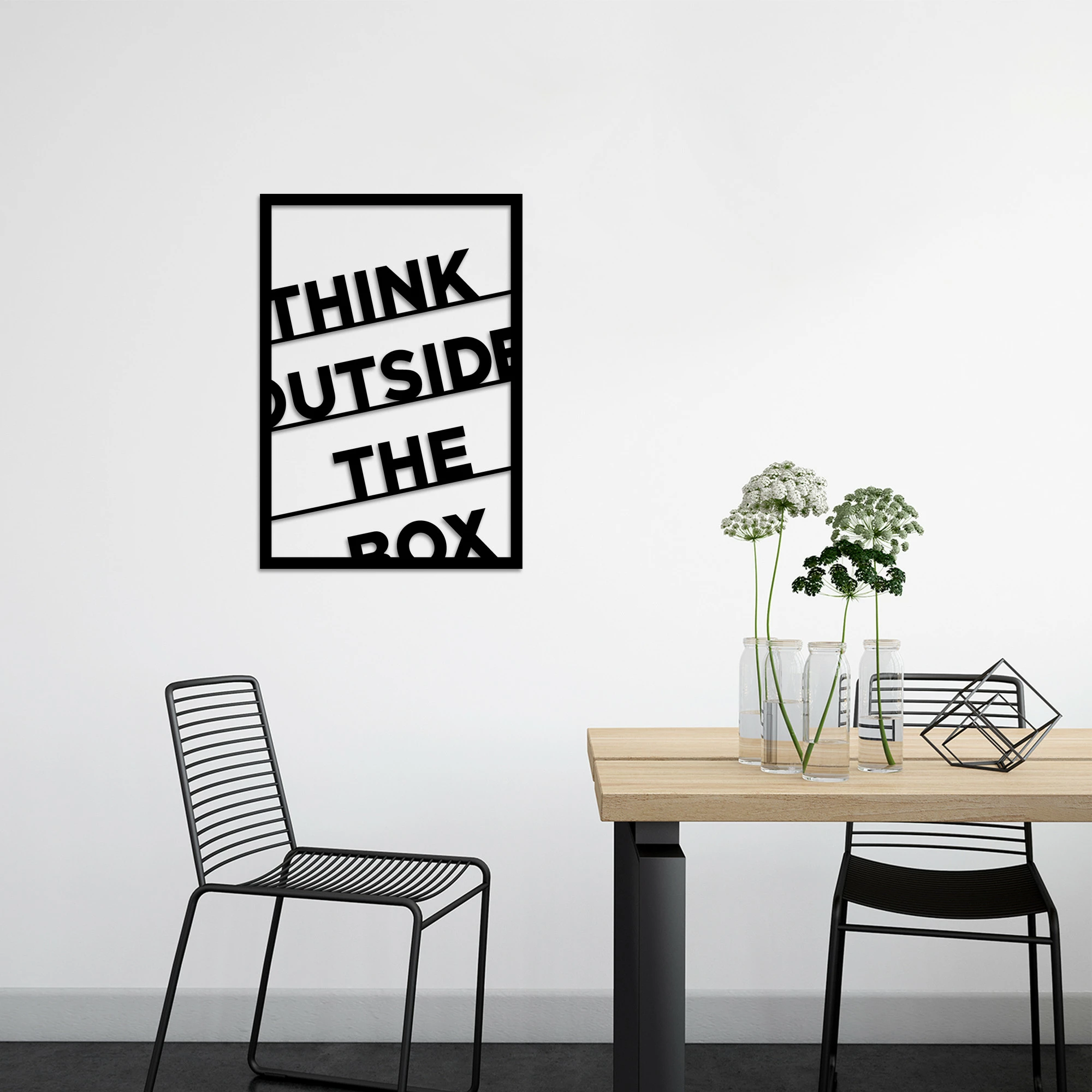 Aksesor dekorativ metalik për mur Wallity, Think Outside The Box, ngjyrë e zezë