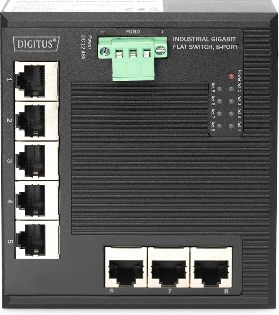 Switch Digitus Industrial Flat Gigabit 8-Port, DIN Rail, Fanless, i zi