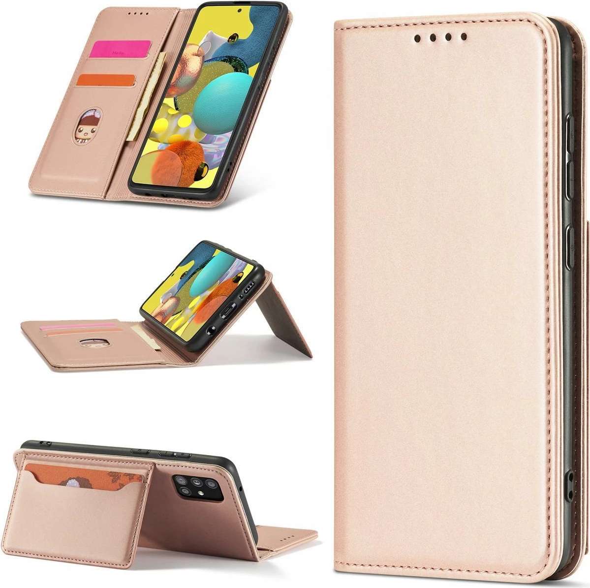 Mbështjellës Hurtel Magnet Card Case për Samsung Galaxy A12 5G, me kapak, portofol, rozë