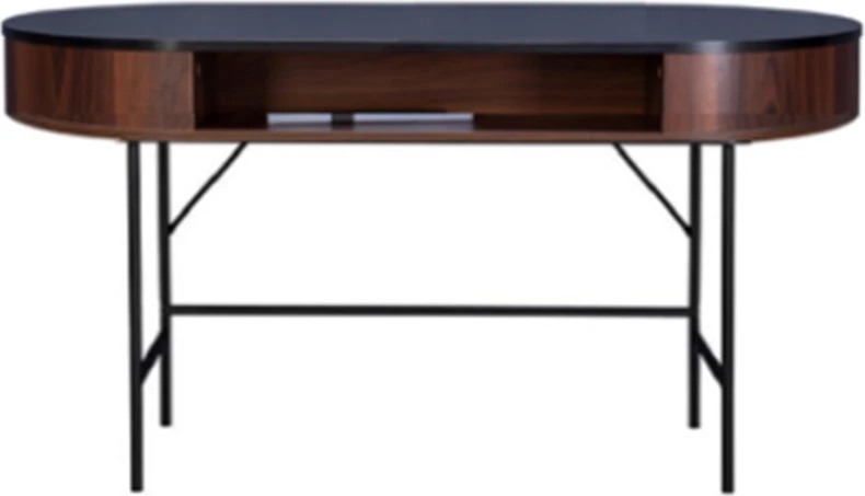 Konsolë ovale me rafte, ngjyrë arre e zezë, 104.5x50x75.5 cm