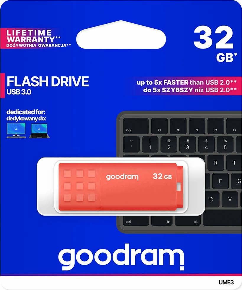 USB memorje GoodRam UME3 UME3-0320O0R11, 32 GB, USB 3.2 Gen 1, portokalli