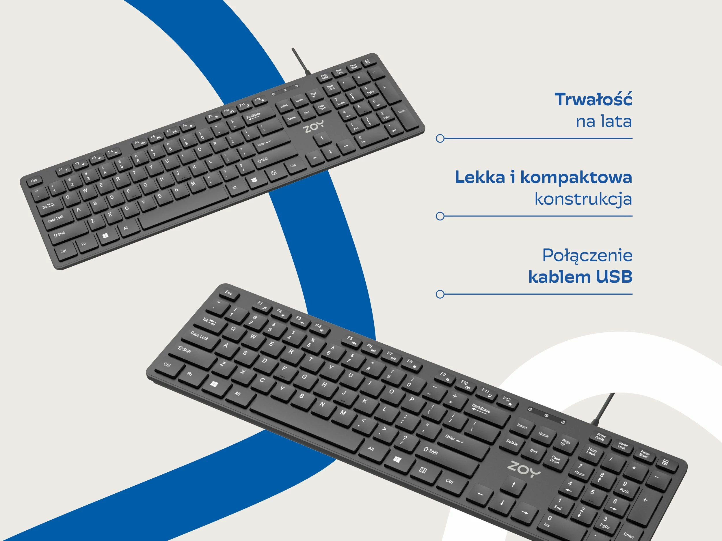 Klaviaturë ZOY ZKB800, USB me kabllo 1.4 m, layout US, 106 taste, membranë e qetë, e zezë
