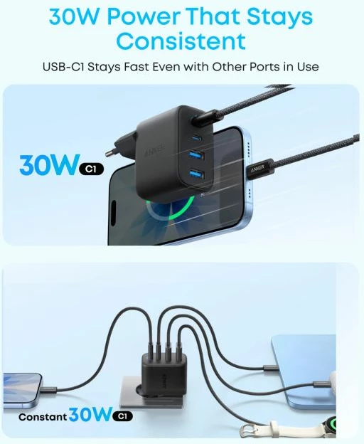 Karikues muri Anker Zolo A121EG11 50W 4-portë GaN, i zi