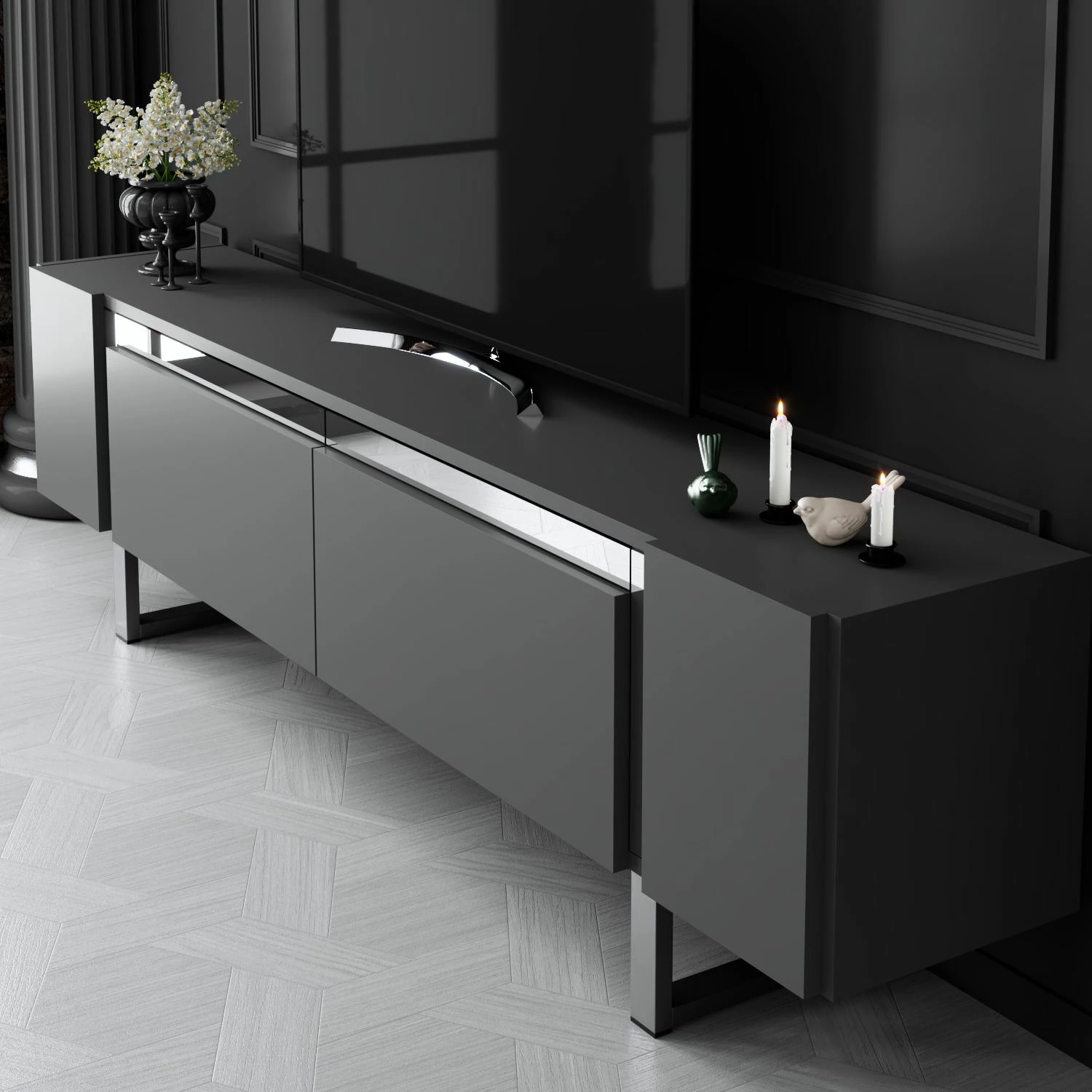 Komodë TV Hanah Home, Yildiz, antracit, argjend