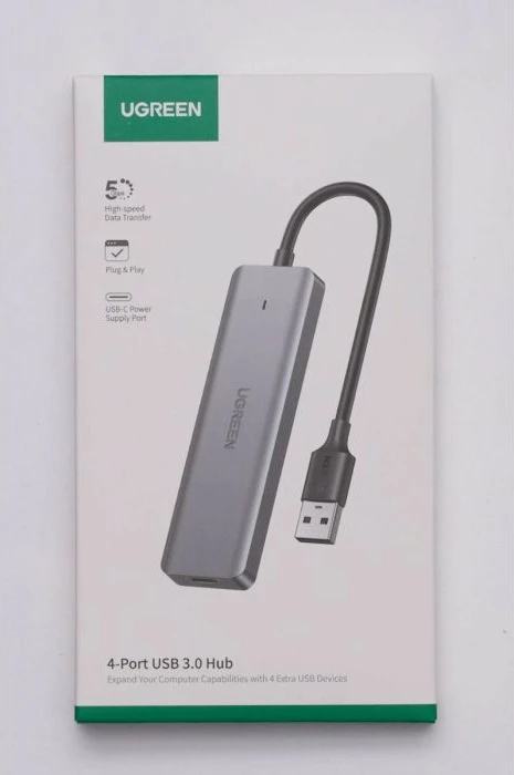 Hub USB UGREEN 50985, USB 3.0, 4 porta, gri/argjend, në kuti