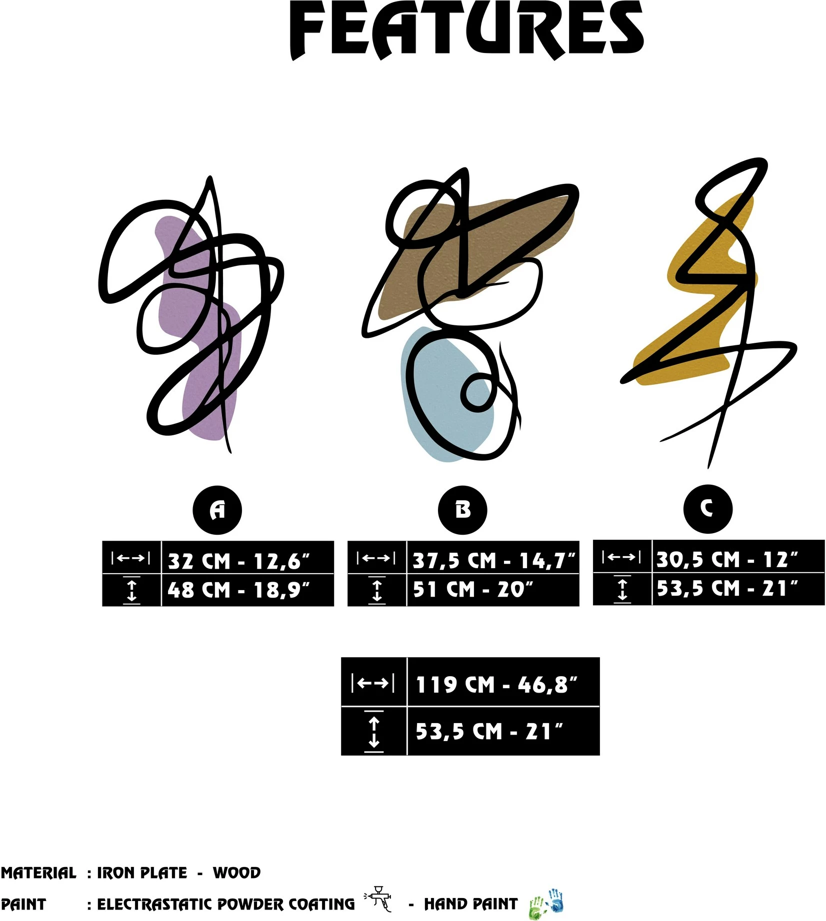 Aksesor dekorativ metalik për mur, Wallity Artifice, shumëngjyrësh