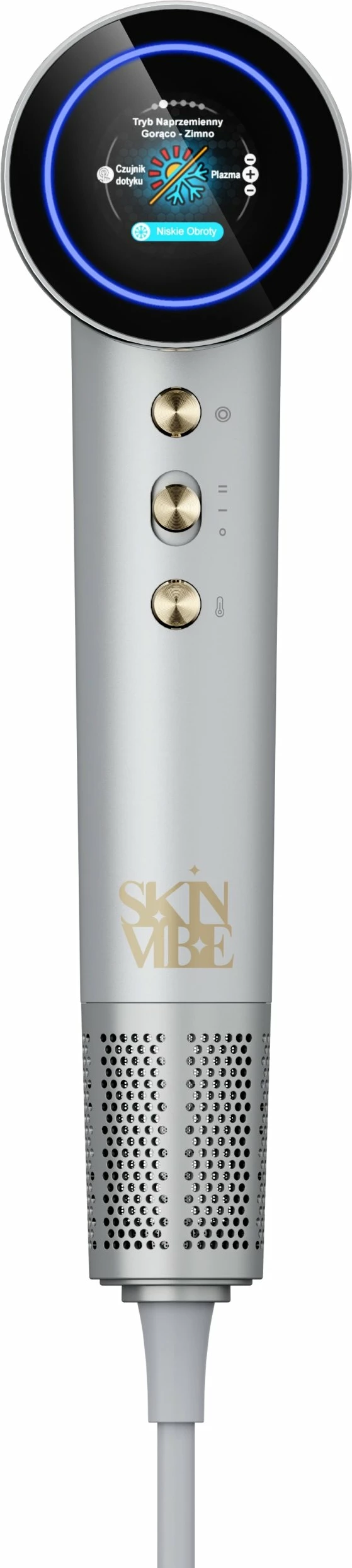 Tharëse flokësh SkinVibe Aurea Family X Plasma SV-001SL 1600W me plazmë, ionizim dhe difuzor, gri metalike, set 3 gryka