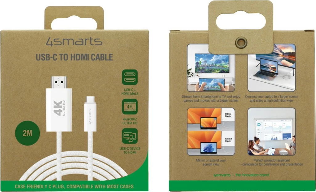 Kabëll USB-C në HDMI 4smarts 540955, 2 m, Bardhë