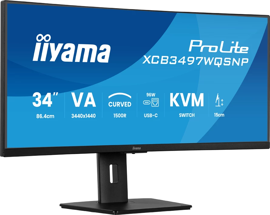 Monitor IIYAMA ProLite XCB3497WQSN P 34" UWQHD 3440x1440 120Hz VA i lakuar 1500R USB-C dock 95W KVM altoparlant, i zi
