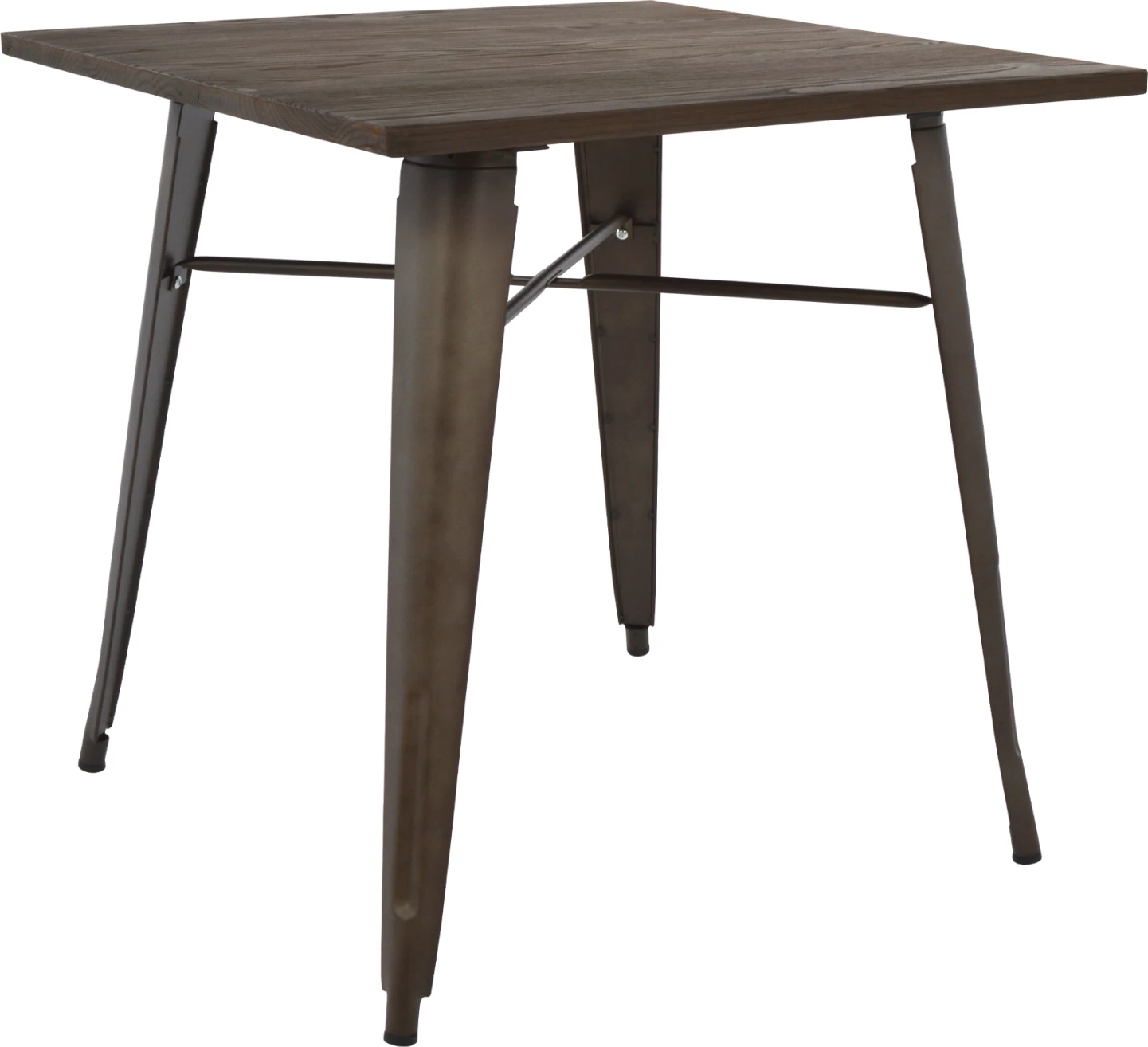 Tavolinë metalike, ngjyrë e ndryshkur dhe dru, FH0611.04, 80x80x76 cm