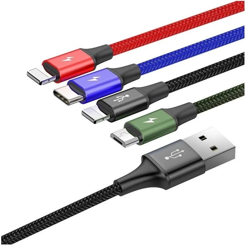 Kabllo Baseus Fast 4w1 USB USB-C / 2x Lightning / Micro 3,5A 1,2m, e zezë