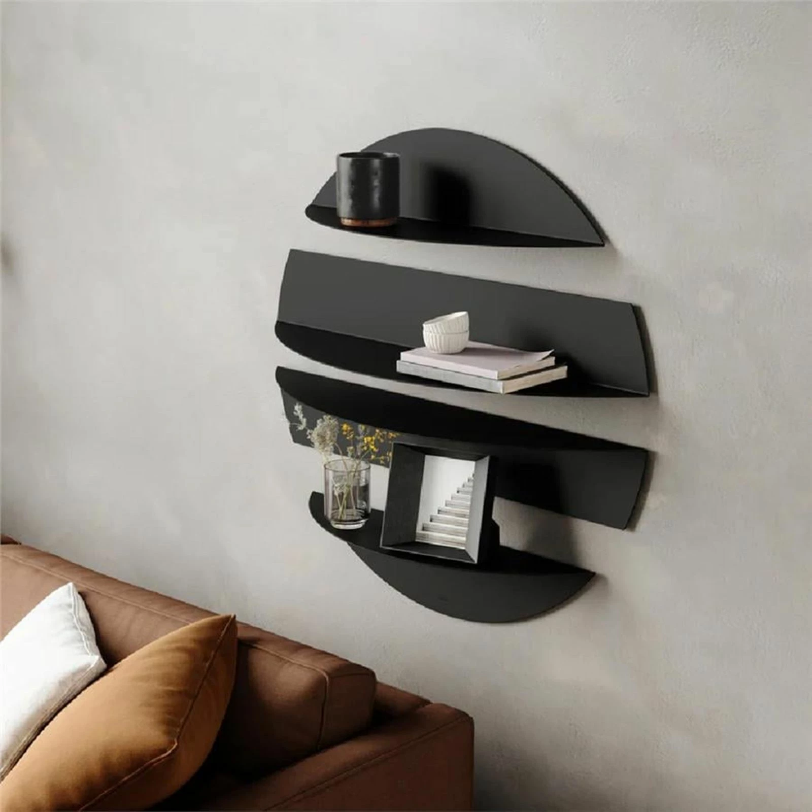 Raft dekorativ metalik për mur, ngjyrë e zezë, Skye Decor, Vlnt118Syh