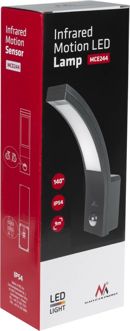 Llampë LED me sensor lëvizjeje Maclean MCE244G, 10W, 750 lm, IP54, gri