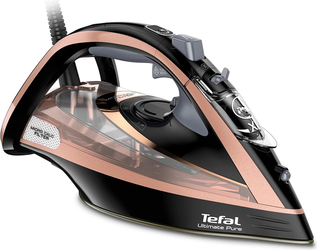 Hekur me avull Tefal Ultimate Pure FV9845E0 3200W 350ml, i zi/rozë-gold