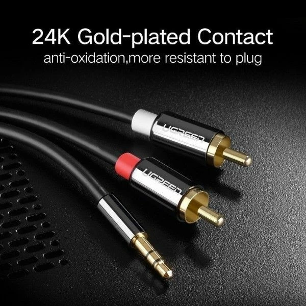Kabllo audio Ugreen AV116/U GR318 1.5 m Jack 3.5mm n’ RCA (Cinch) x2 e zezë
