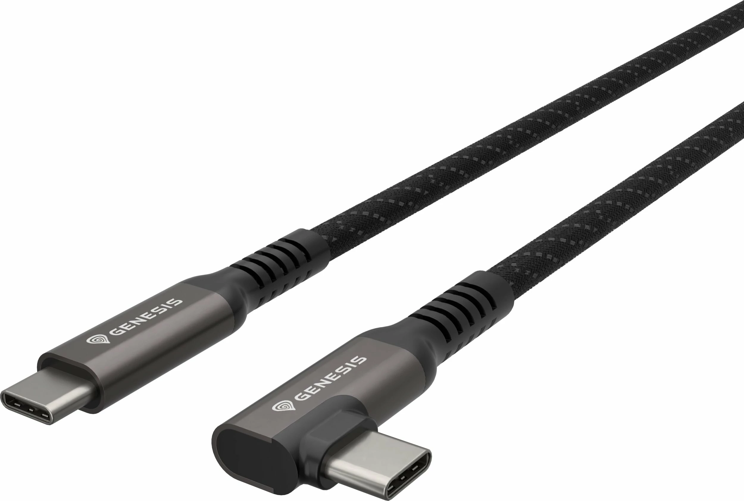 Kabëll USB-C GENESIS NVC-2218, 3 m, USB 3.2 Gen 2, 60W, 10 Gb/s, prizë këndore, me 2 shirita Velcro, zi