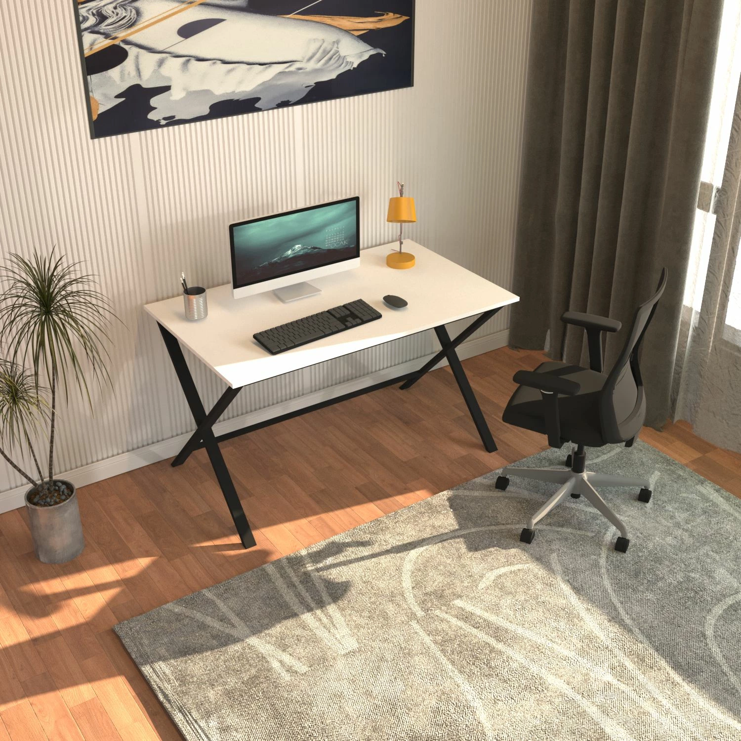 Tavolinë pune Hanah Home Elite, e zezë, e bardhë
