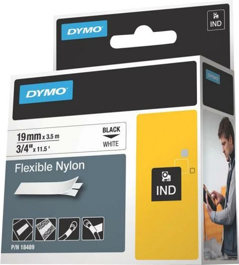 Shirit etiketash Dymo Flexible Nylonband 18489 19mm x 3.5m, zi në të bardhë